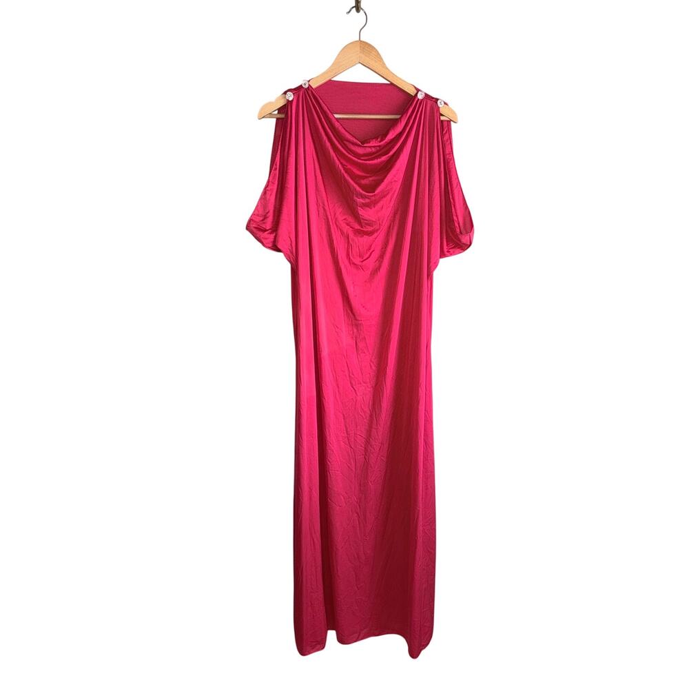Vintage vassarette red slip night gown large 100% nylon USA drape neck lingerie